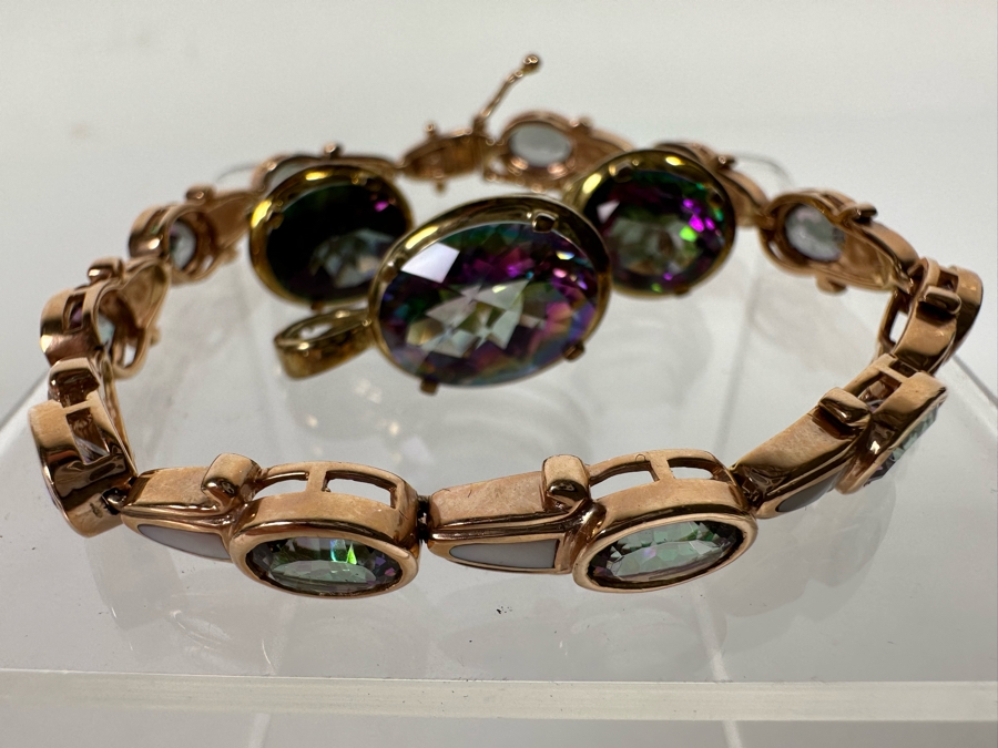 14K Gold Mystic Fire Topaz 7' Bracelet With Matching Earrings And Pendant Signed KL 26.4g [CA] [Photo 12]
