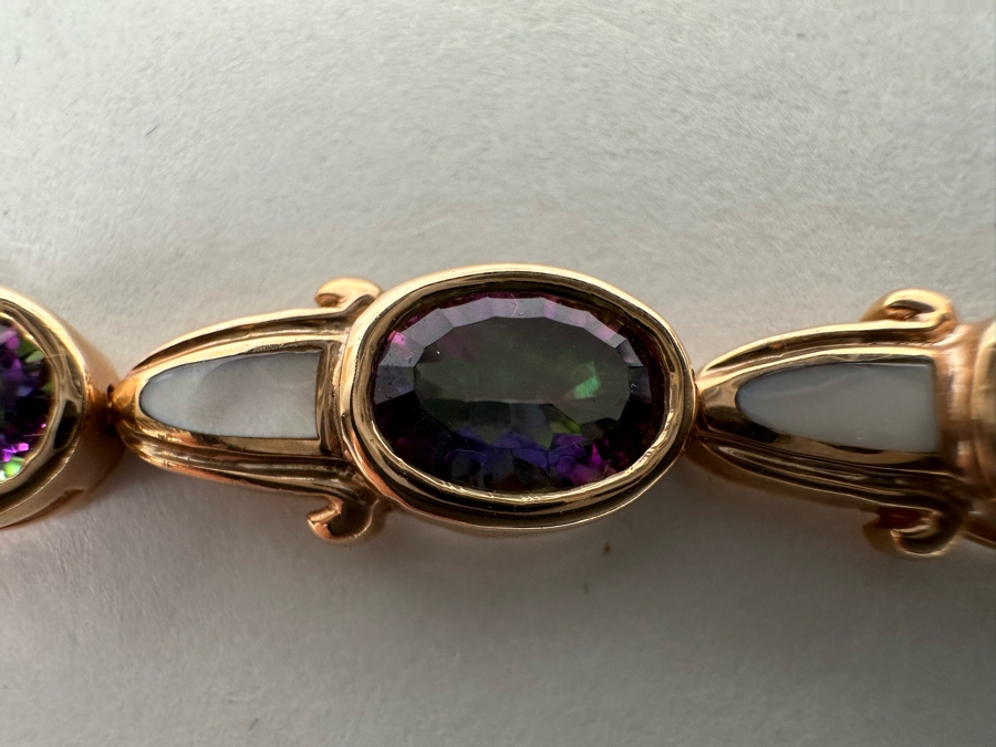 14K Gold Mystic Fire Topaz 7' Bracelet With Matching Earrings And Pendant Signed KL 26.4g [CA] [Photo 38]