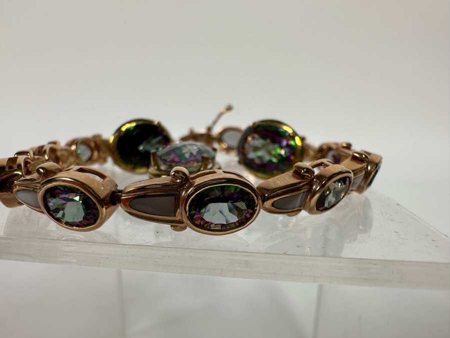 14K Gold Mystic Fire Topaz 7' Bracelet With Matching Earrings And Pendant Signed KL 26.4g [CA] [Photo 30]