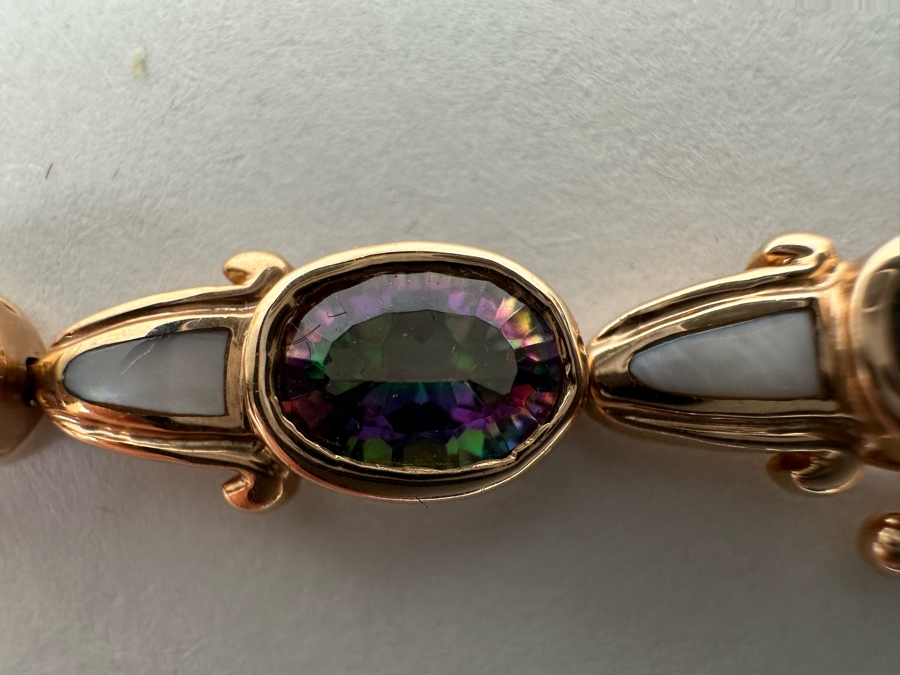 14K Gold Mystic Fire Topaz 7' Bracelet With Matching Earrings And Pendant Signed KL 26.4g [CA] [Photo 36]