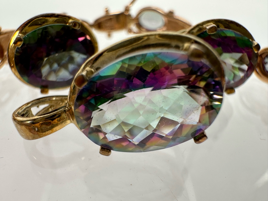 14K Gold Mystic Fire Topaz 7' Bracelet With Matching Earrings And Pendant Signed KL 26.4g [CA] [Photo 17]
