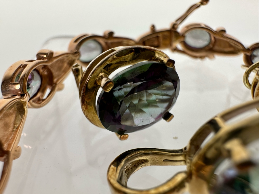 14K Gold Mystic Fire Topaz 7' Bracelet With Matching Earrings And Pendant Signed KL 26.4g [CA] [Photo 18]