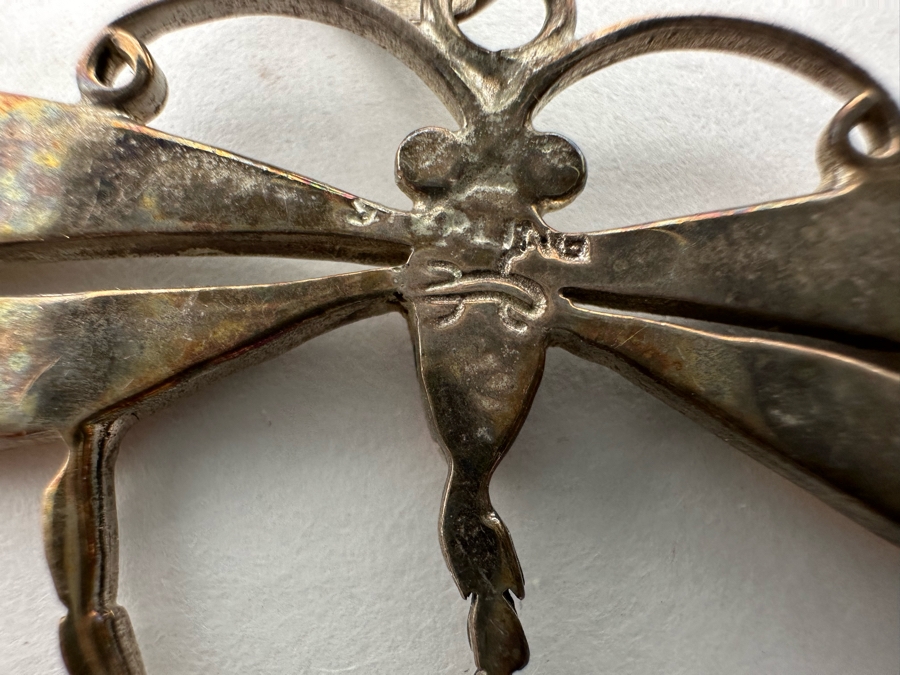 Sterling Silver With Inlaid Stones Dragonfly Pendant And Matching Earrings Signed 15.9g [CA] [Photo 10]