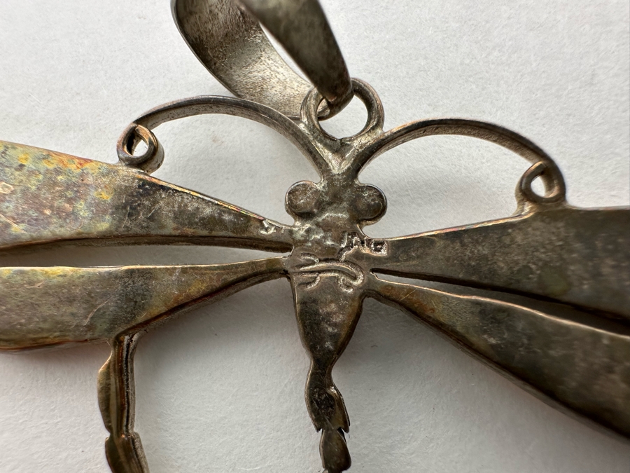 Sterling Silver With Inlaid Stones Dragonfly Pendant And Matching Earrings Signed 15.9g [CA] [Photo 9]