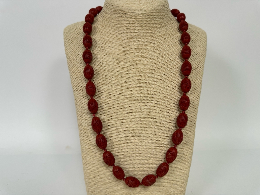 Chinese Carved Beaded 26' Necklace With Silver Clasp [CA] [Photo 3]