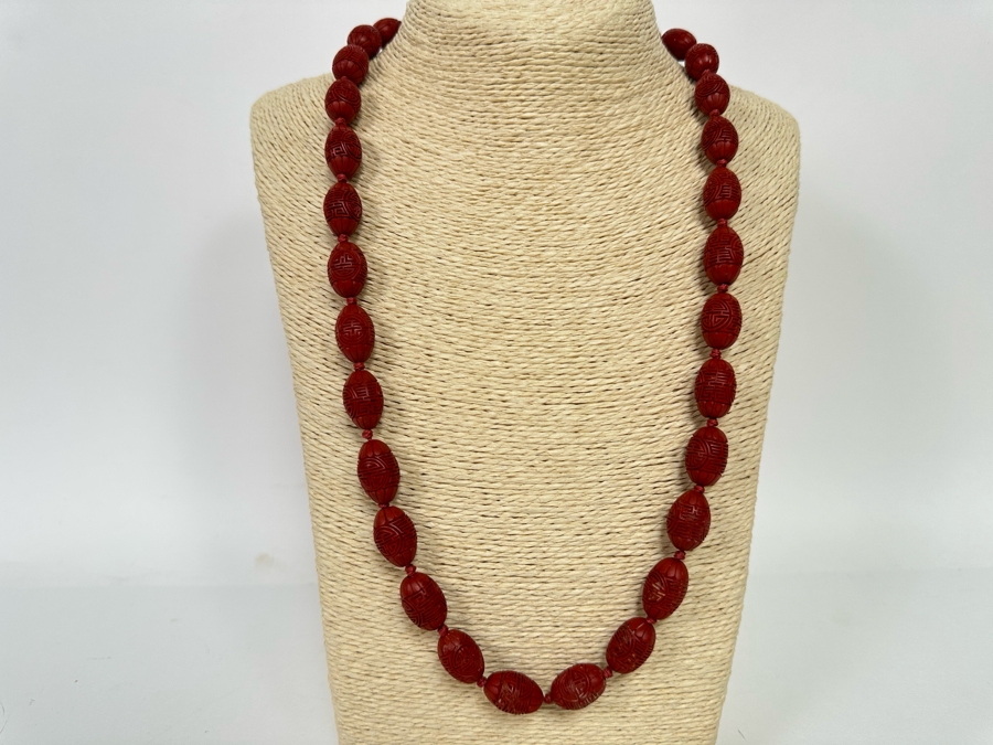 Chinese Carved Beaded 26' Necklace With Silver Clasp [CA] [Photo 2]