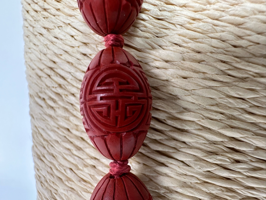 Chinese Carved Beaded 26' Necklace With Silver Clasp [CA] [Photo 4]