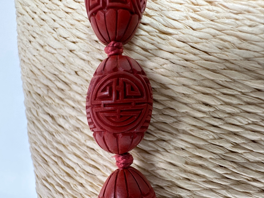Chinese Carved Beaded 26' Necklace With Silver Clasp [CA] [Photo 5]