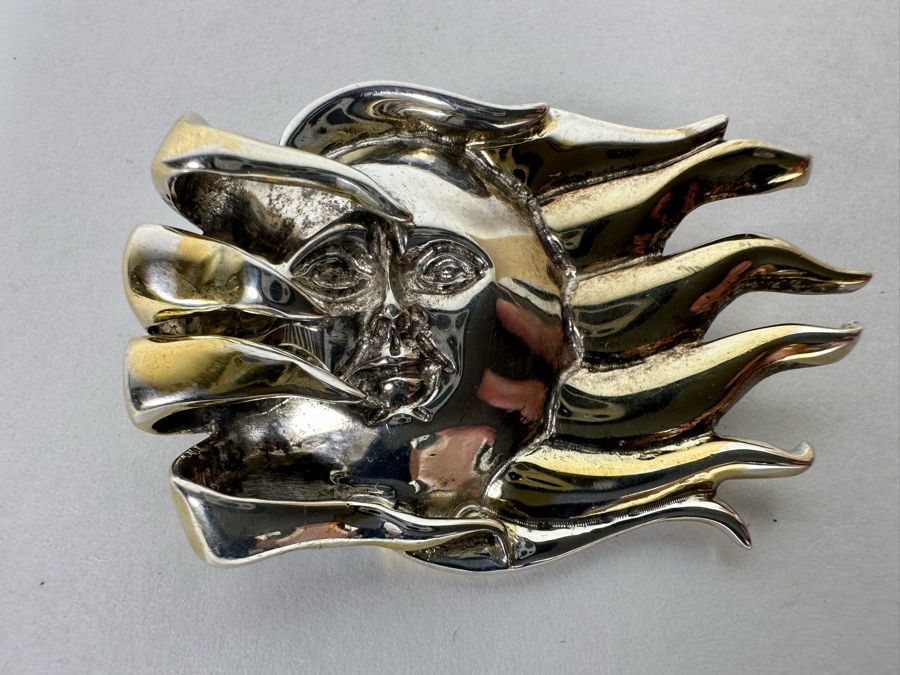 Sterling Silver Mexican Sun Pendant / Brooch Pin Signed Toztla 25.5g [CA] [Photo 2]