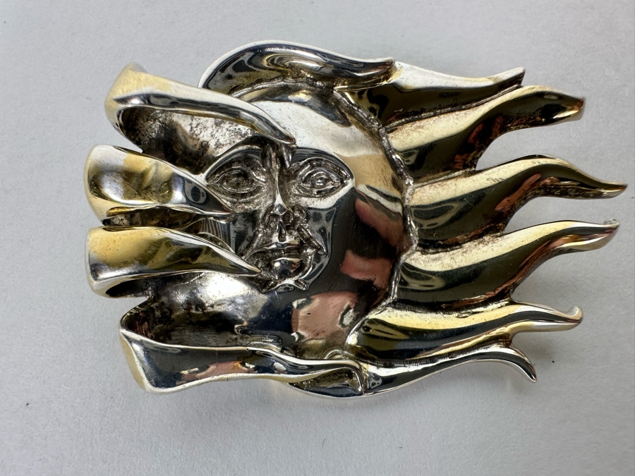 Sterling Silver Mexican Sun Pendant / Brooch Pin Signed Toztla 25.5g [CA] [Photo 3]