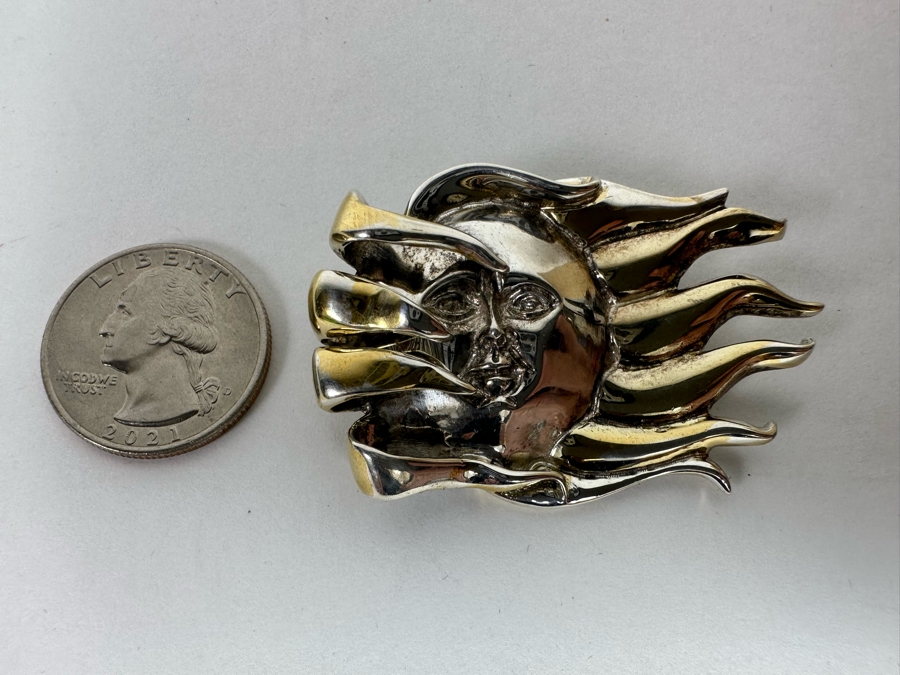 Sterling Silver Mexican Sun Pendant / Brooch Pin Signed Toztla 25.5g [CA] [Photo 5]