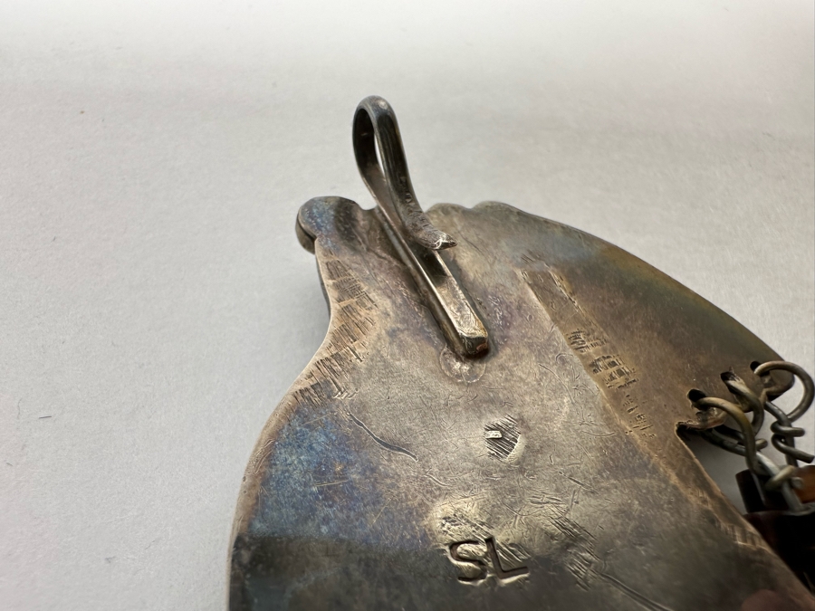 Native American Sterling Silver, Turquoise & Red Coral Pendant Signed SL 2W X 2.5H 26.1g [CA] [Photo 13]