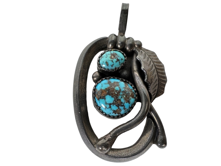 Native American Sterling Silver Turquoise Pendant 1W X 1.75H 15.9g [CA] [Photo 1]