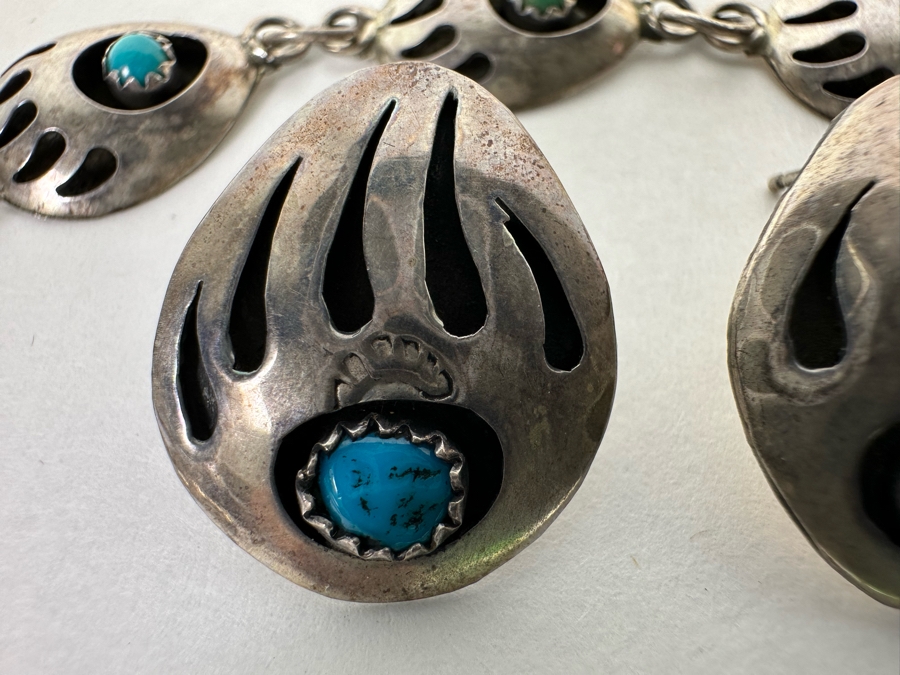 Native American Sterling Silver Turquoise 18' Necklace With Matching Bracelet 6.5L And Earrings 25.7g [CA] [Photo 8]