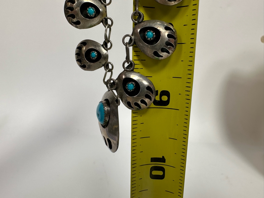 Native American Sterling Silver Turquoise 18' Necklace With Matching Bracelet 6.5L And Earrings 25.7g [CA] [Photo 11]