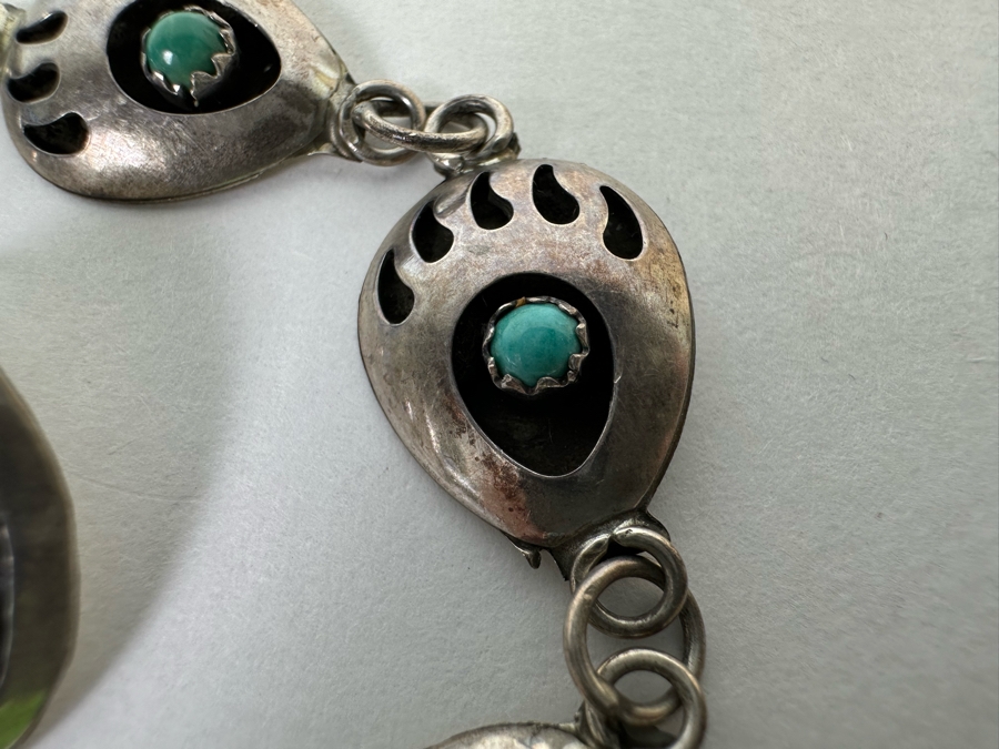 Native American Sterling Silver Turquoise 18' Necklace With Matching Bracelet 6.5L And Earrings 25.7g [CA] [Photo 9]