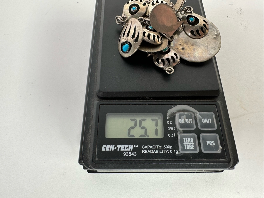 Native American Sterling Silver Turquoise 18' Necklace With Matching Bracelet 6.5L And Earrings 25.7g [CA] [Photo 13]