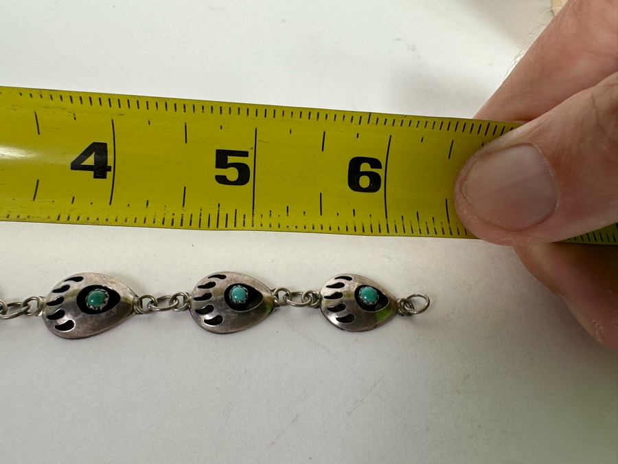 Native American Sterling Silver Turquoise 18' Necklace With Matching Bracelet 6.5L And Earrings 25.7g [CA] [Photo 12]