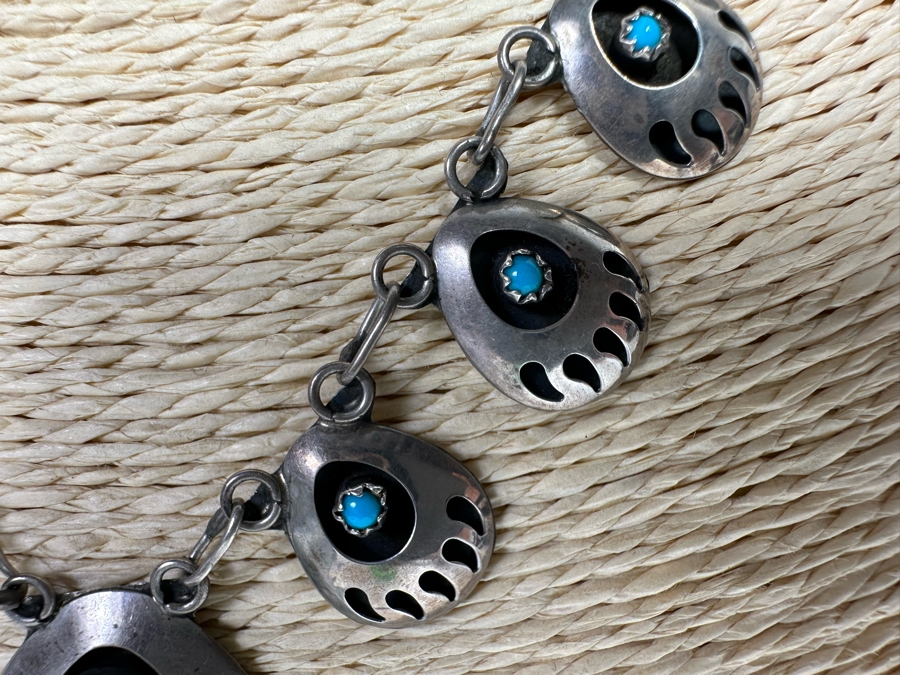 Native American Sterling Silver Turquoise 18' Necklace With Matching Bracelet 6.5L And Earrings 25.7g [CA] [Photo 7]
