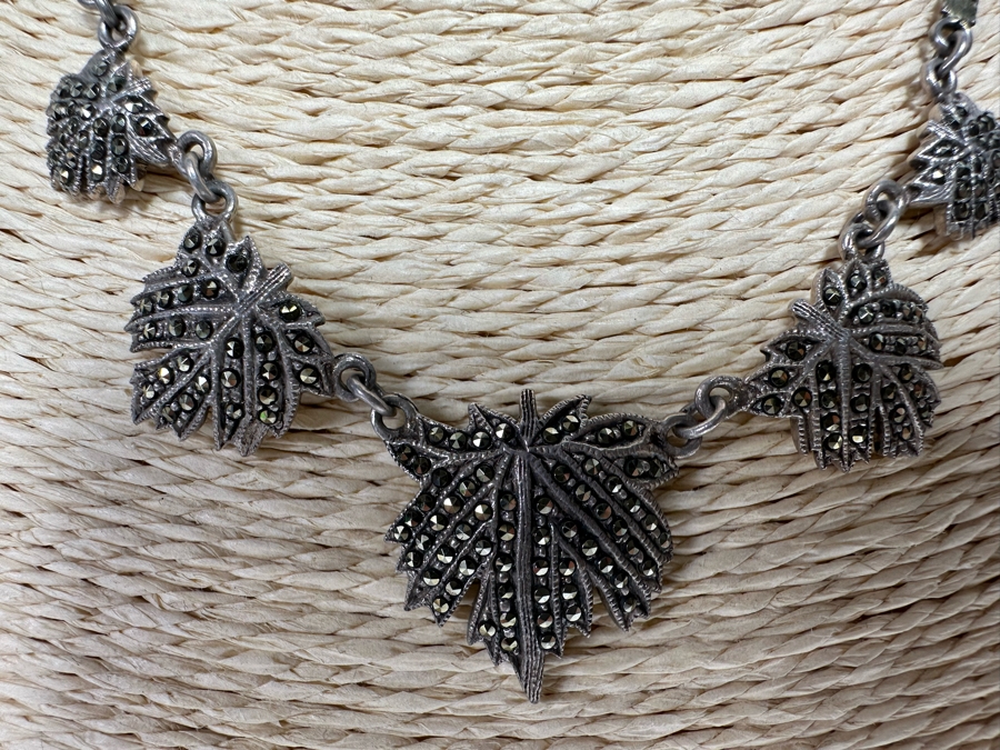 Vintage Sterling Silver Marcasite 14' Necklace 16g [CA] [Photo 4]