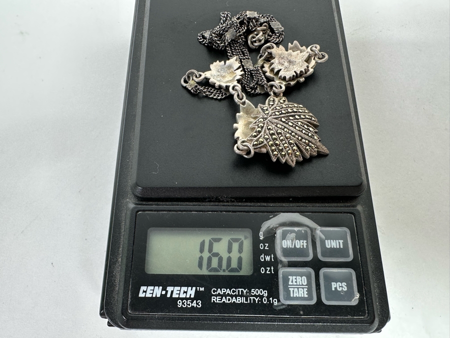 Vintage Sterling Silver Marcasite 14' Necklace 16g [CA] [Photo 9]