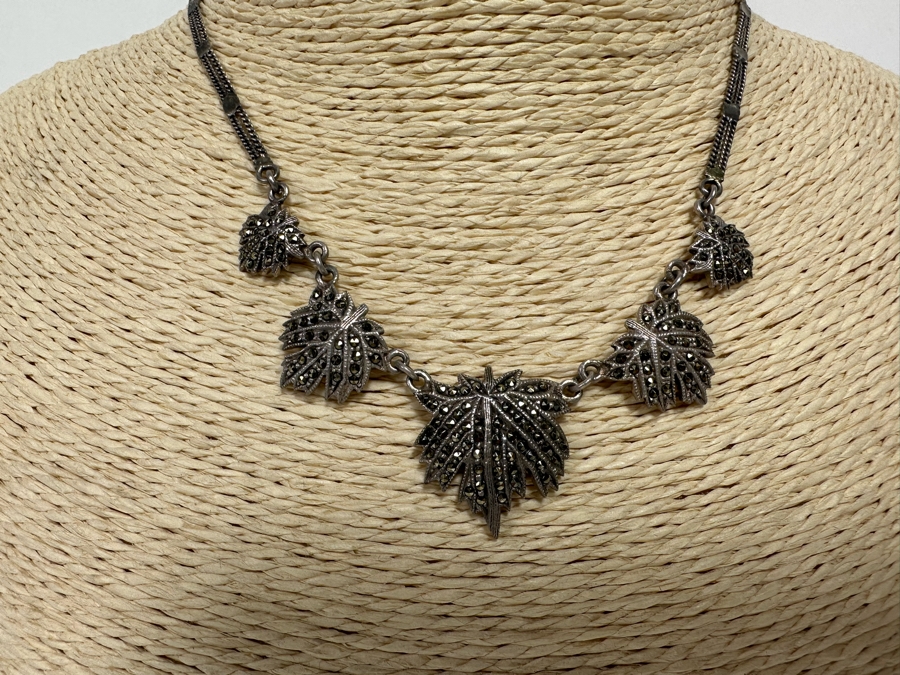 Vintage Sterling Silver Marcasite 14' Necklace 16g [CA] [Photo 5]