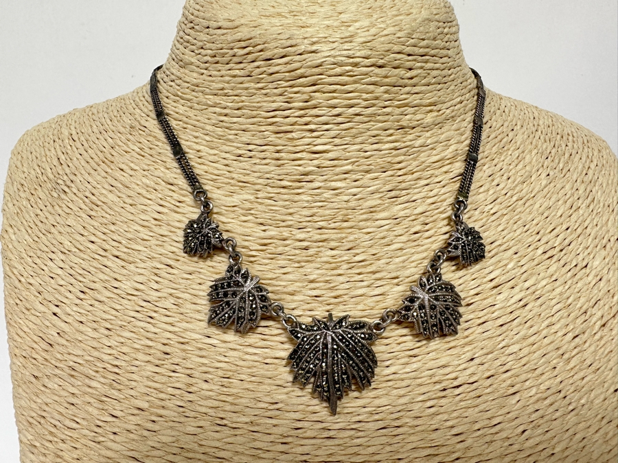 Vintage Sterling Silver Marcasite 14' Necklace 16g [CA] [Photo 2]