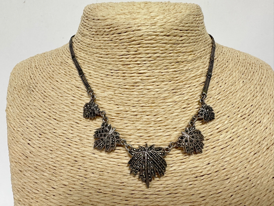 Vintage Sterling Silver Marcasite 14' Necklace 16g [CA] [Photo 3]