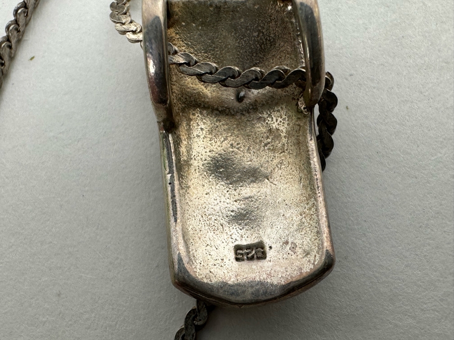 Vintage Sterling Silver Marcasite Pendant With 15' Sterling Necklace And Matching Earrings 12.8g [CA] [Photo 5]