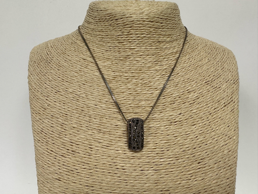 Vintage Sterling Silver Marcasite Pendant With 15' Sterling Necklace ...