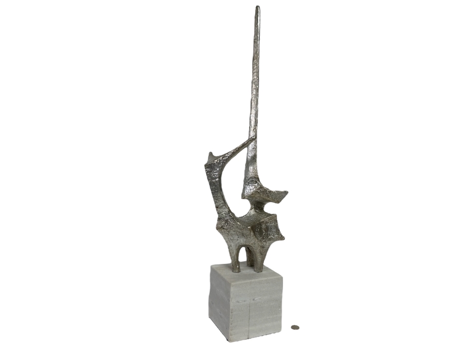 Cairo Metal Silver Tone Sculpture On Marble Base By Arteriors 6W X 6D X 34H [CR] Retails $780 [Photo 1]