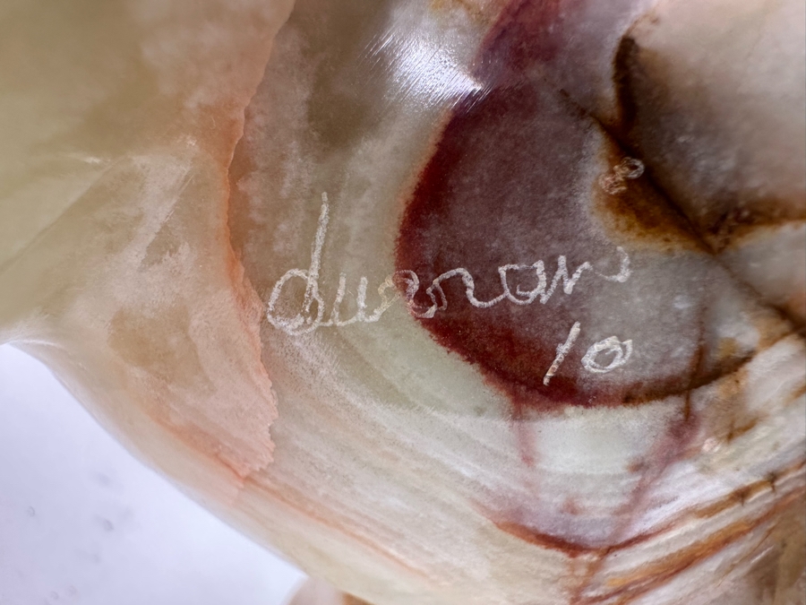 Carved Green Onyx Elephant With Raised Trunk Sculpture Signed 8W X 3D X 8.5H [Photo 10]