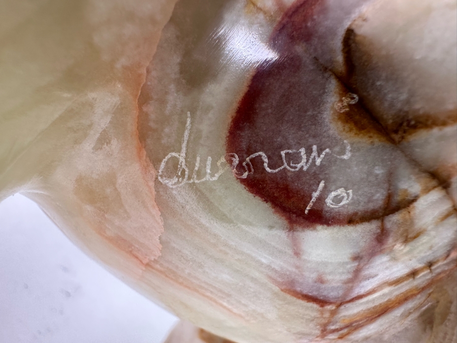 Carved Green Onyx Elephant With Raised Trunk Sculpture Signed 8W X 3D X 8.5H [Photo 9]