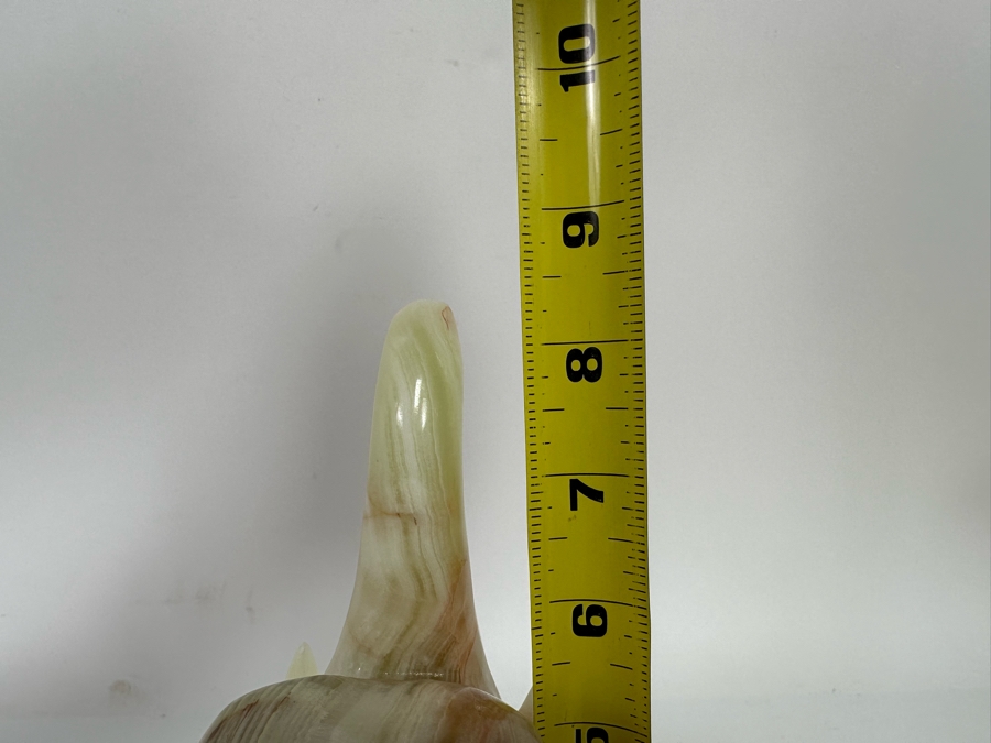 Carved Green Onyx Elephant With Raised Trunk Sculpture Signed 8W X 3D X 8.5H [Photo 14]