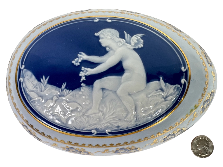 Vintage F. M. Barbotine Limoges Pate-Sur-Pate Porcelain Covered Box 6W X 4D X 4H [Photo 1]