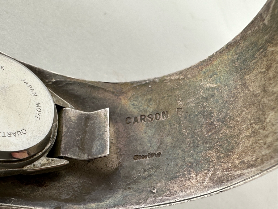 Carson B. Signed Sterling Silver Native American Watch Band Cuff 2.75W With Watch 52.7g [Photo 9]