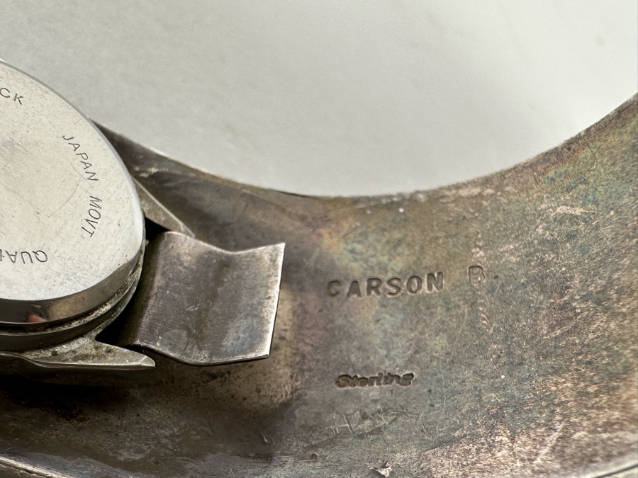 Carson B. Signed Sterling Silver Native American Watch Band Cuff 2.75W With Watch 52.7g [Photo 10]