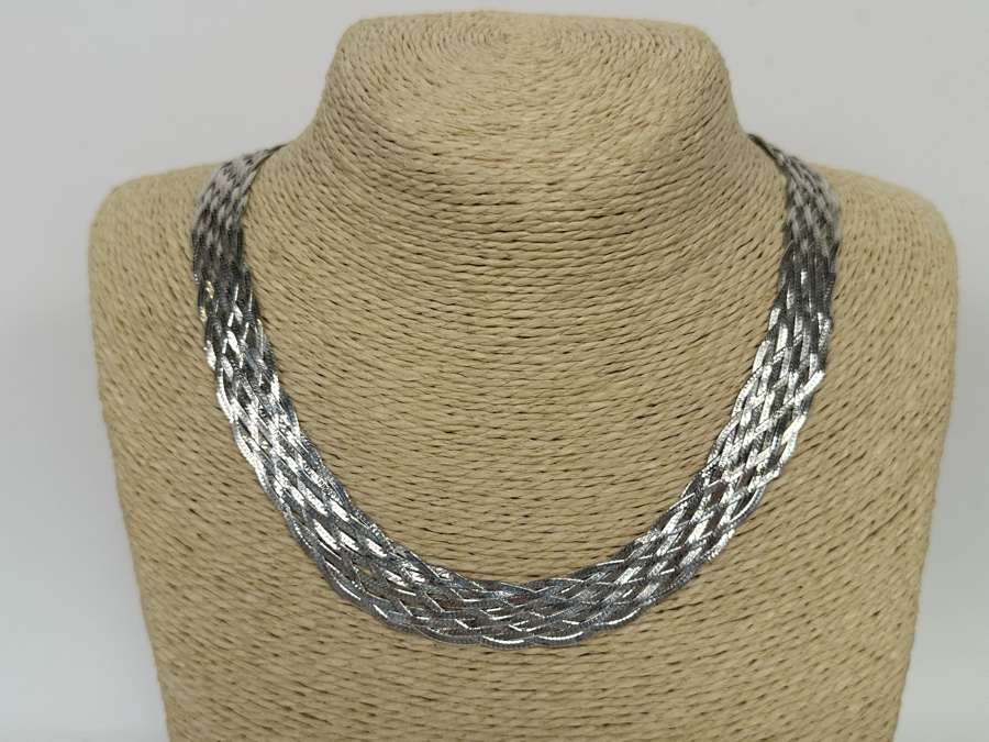 9-Strand Woven Sterling Silver 17' Necklace 22.5g [Photo 6]