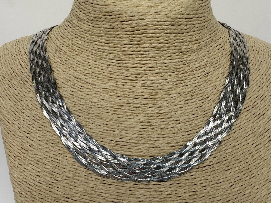 9-Strand Woven Sterling Silver 17' Necklace 22.5g [Photo 5]