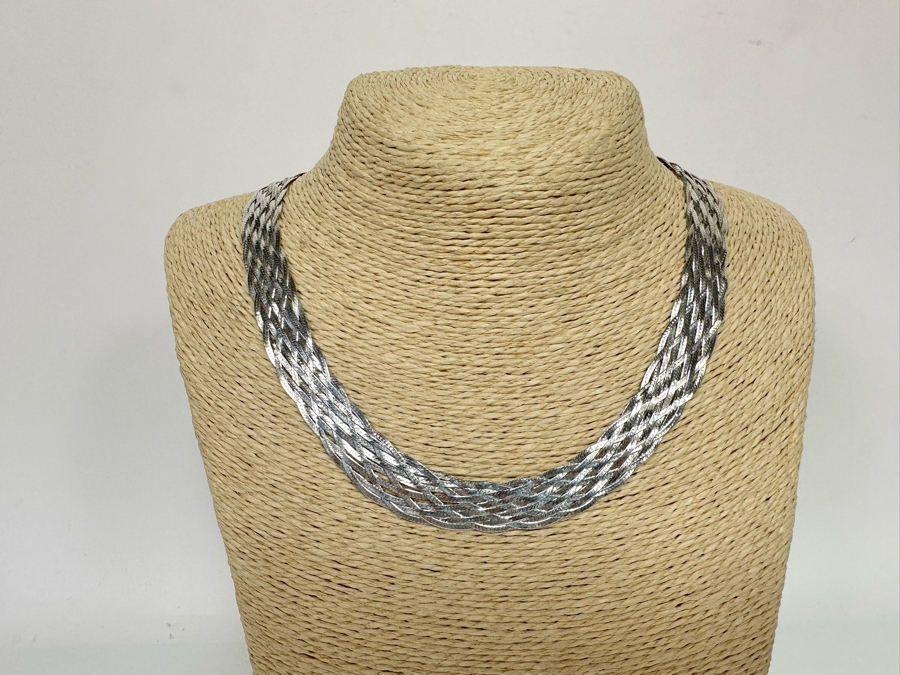 9-Strand Woven Sterling Silver 17' Necklace 22.5g [Photo 4]