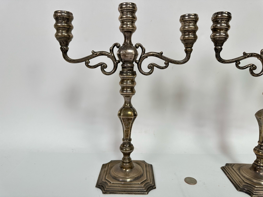 Pair Of Weighted Sterling Silver Candelabras 10W X 13H [Photo 5]