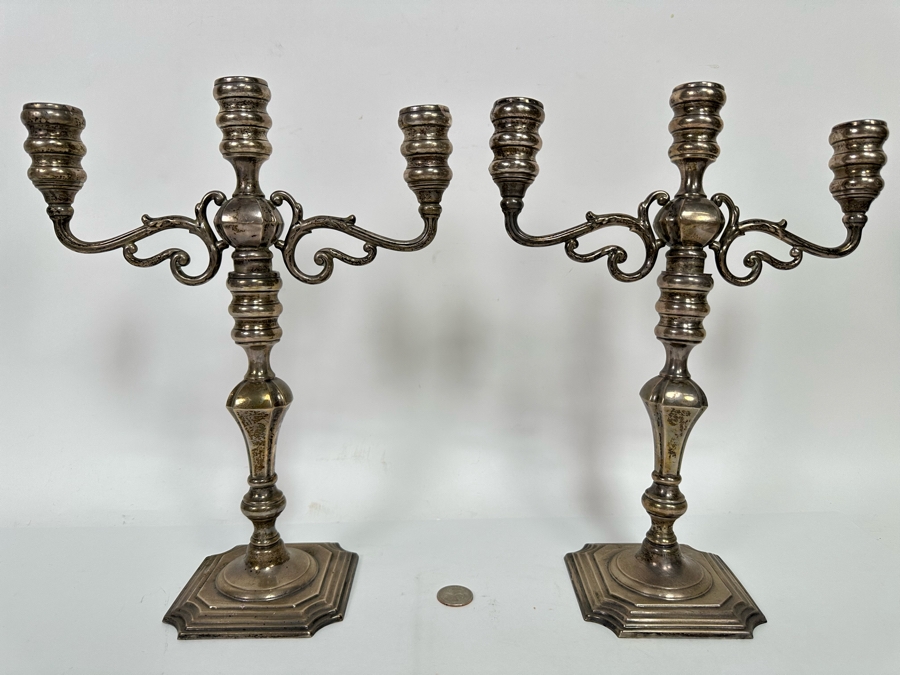 Pair Of Weighted Sterling Silver Candelabras 10W X 13H [Photo 2]