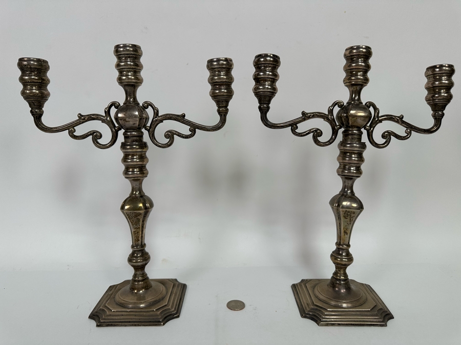 Pair Of Weighted Sterling Silver Candelabras 10W X 13H [Photo 4]