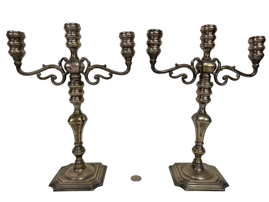 Pair Of Weighted Sterling Silver Candelabras 10W X 13H