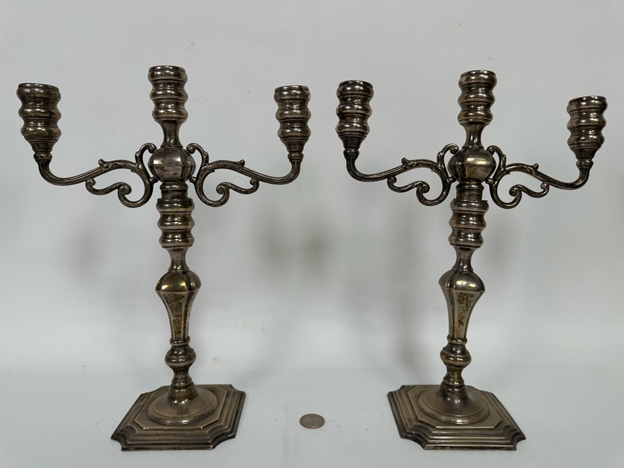 Pair Of Weighted Sterling Silver Candelabras 10W X 13H [Photo 3]