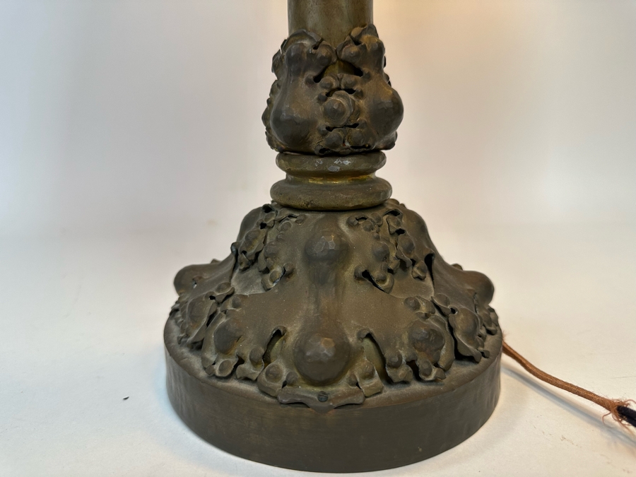 Stunning Stained Glass Dragonfly Tiffany Style Lamp Shade With Ornate Vintage Brass Metal Lamp Heavy 19W X 26H [Photo 12]