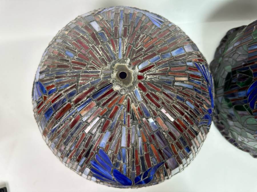 Matching Pair Of Beautiful Tiffany Style Stained Glass Lamp Shades 19W X 14H [Photo 16]