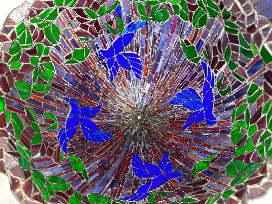 Matching Pair Of Beautiful Tiffany Style Stained Glass Lamp Shades 19W X 14H [Photo 20]