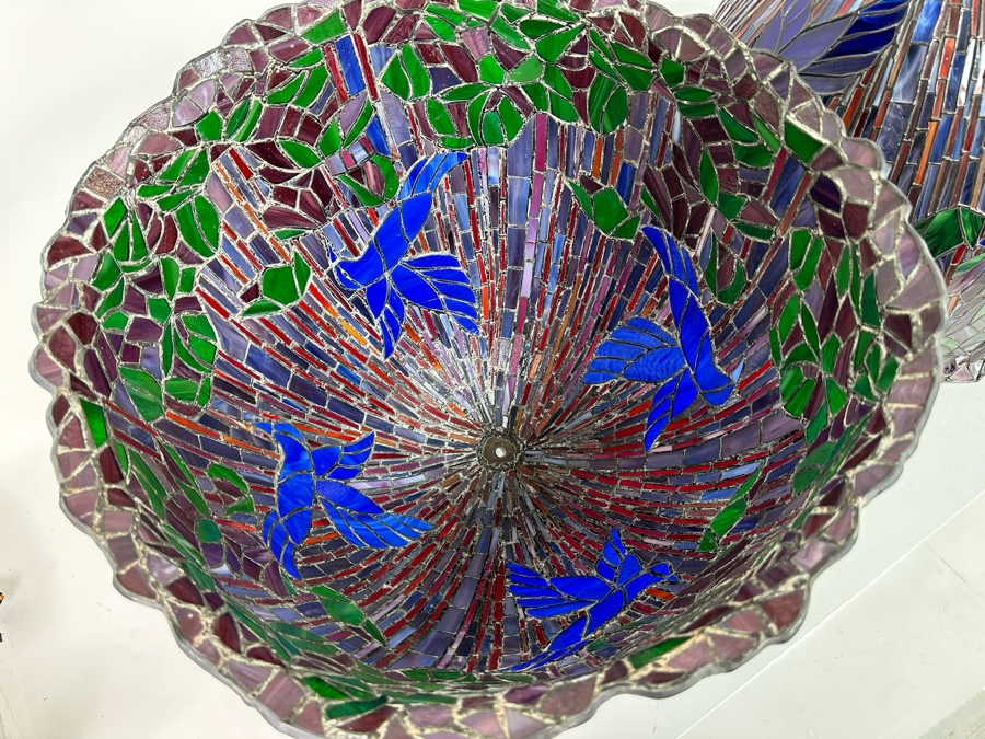 Matching Pair Of Beautiful Tiffany Style Stained Glass Lamp Shades 19W X 14H [Photo 18]