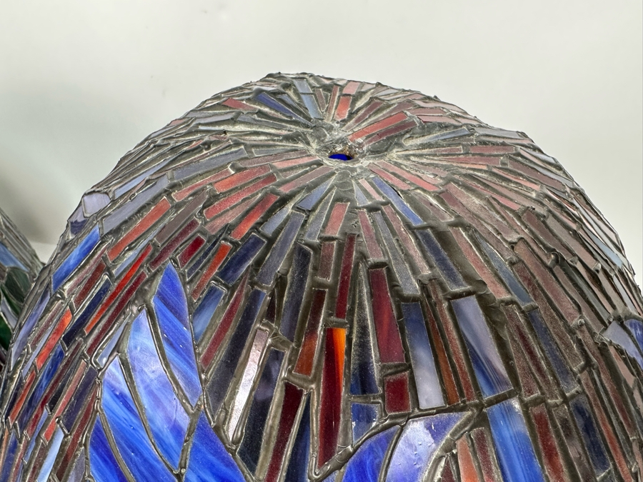 Matching Pair Of Beautiful Tiffany Style Stained Glass Lamp Shades 19W X 14H [Photo 14]